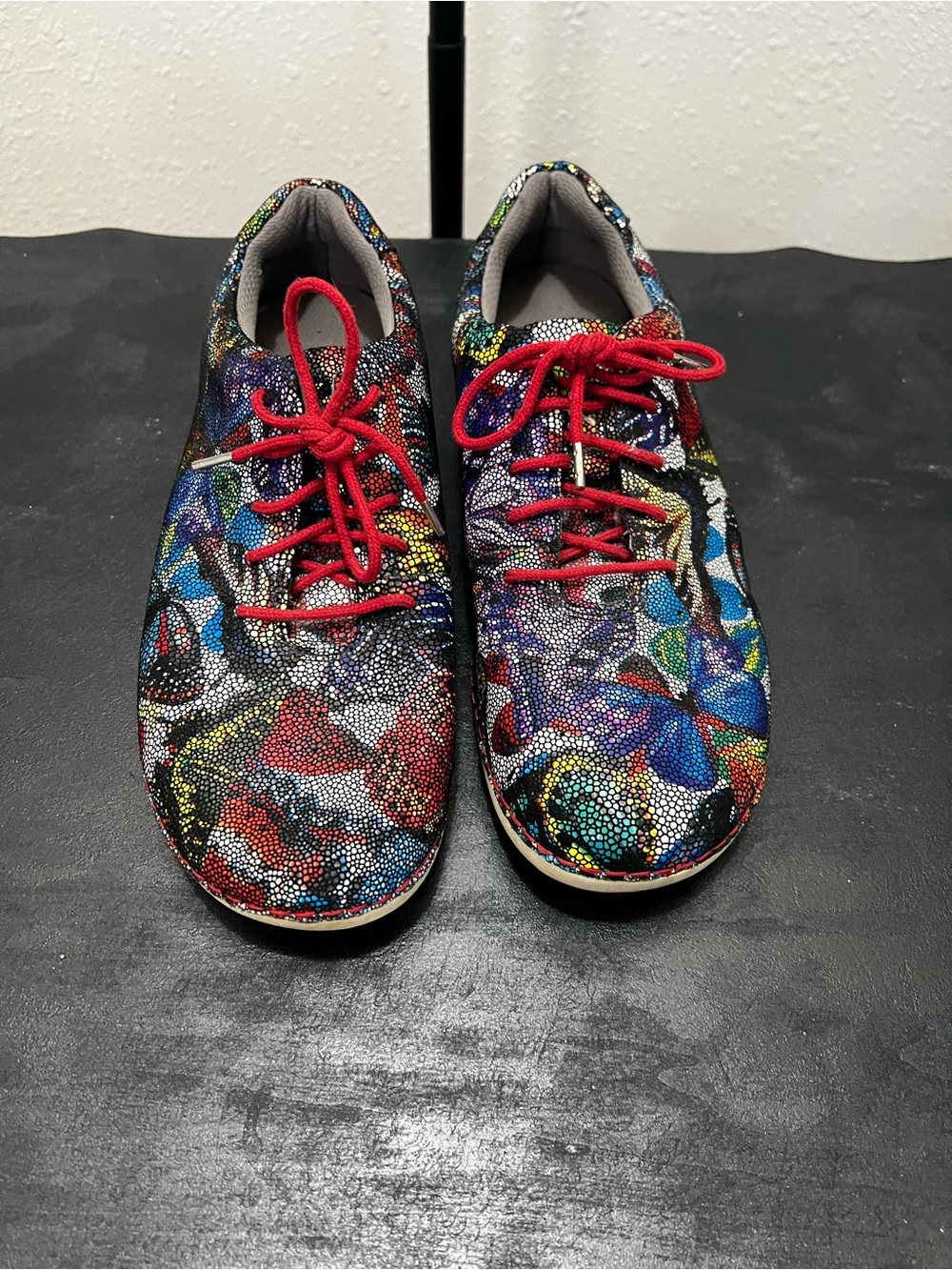 Alegria Multicolor Butterfly Print Sneakers with Red Laces
